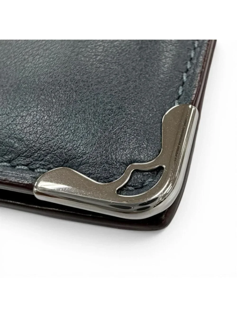 Cartier Leather Must Ducartier Logo Billfold Bifold Wallet Navy Silver